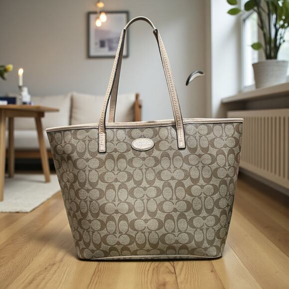 Coach Handbags - Coach Signature Canvas Medium City Tote Bag